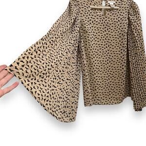 Esley for Anthropologie boho pleated wide bell sleeve blouse size Large